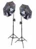 Komplettset 2x Fotolampe (freie Leistungswahl) mit 2 Reflexschirmen und 2 Stativen mit Tasche